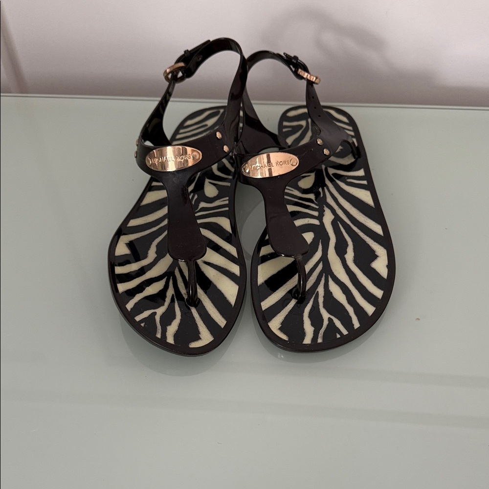 Michael Kors Brown and Cream Zebra Sandals